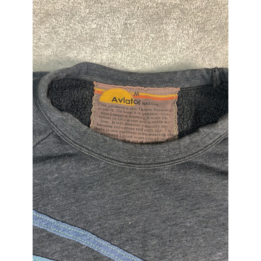 Aviator Nation 5 Stripe Crew Sweatshirt Gray Rainbow Made USA Size M - Picture 3 of 7